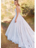 V Neck Luxury Beaded Ivory Tulle Wedding Dress